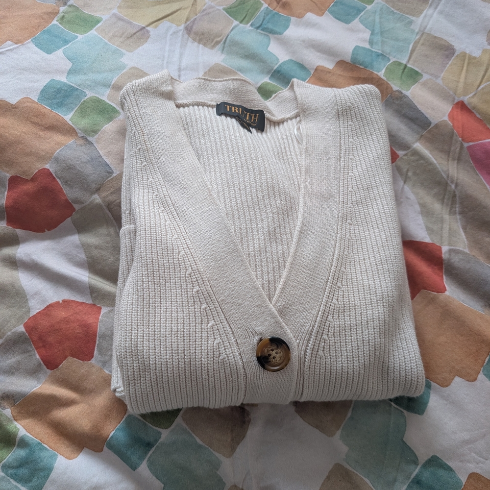 Cream Ribbed Cardigan Sweater - Picture 4 of 4